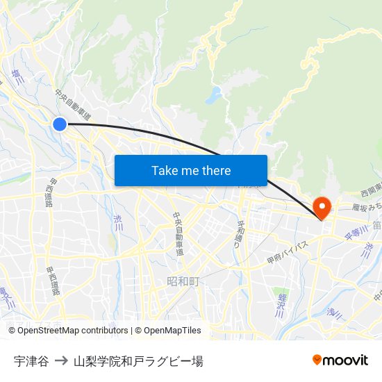 宇津谷 to 山梨学院和戸ラグビー場 map