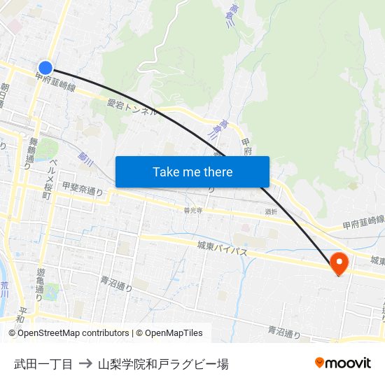 武田一丁目 to 山梨学院和戸ラグビー場 map