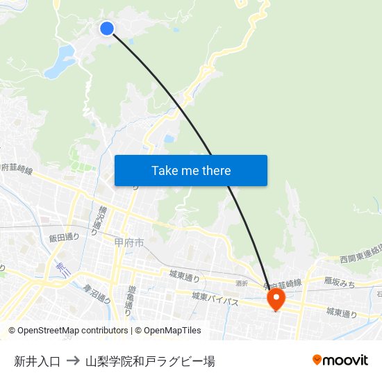 新井入口 to 山梨学院和戸ラグビー場 map