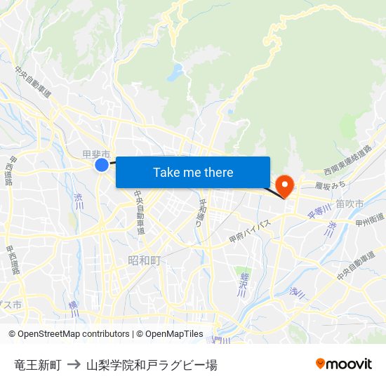 竜王新町 to 山梨学院和戸ラグビー場 map