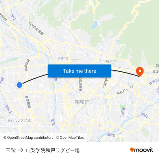 三階 to 山梨学院和戸ラグビー場 map