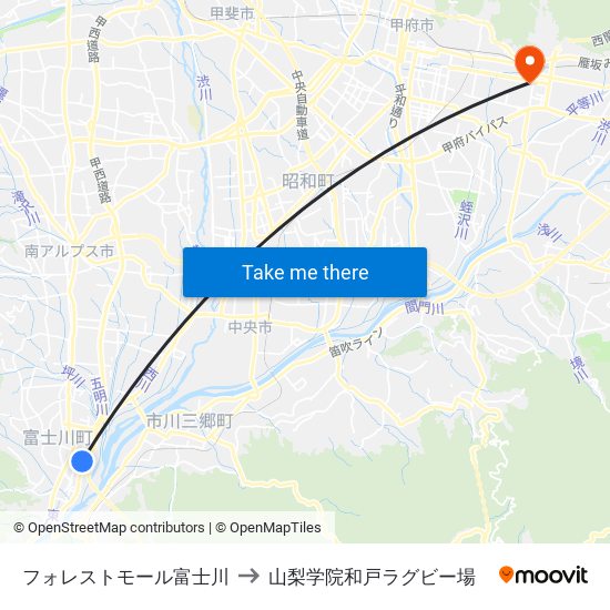 フォレストモール富士川 to 山梨学院和戸ラグビー場 map