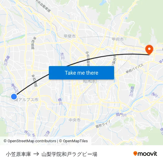 小笠原車庫 to 山梨学院和戸ラグビー場 map