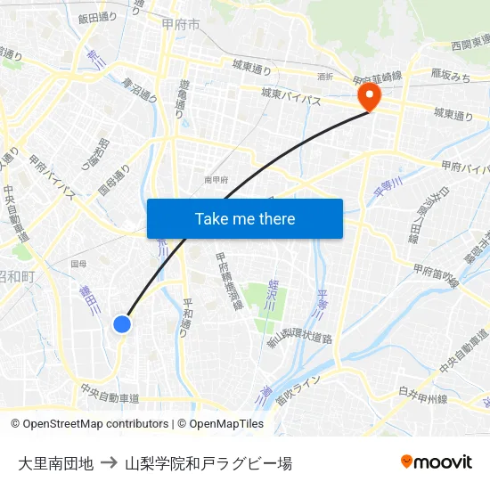 大里南団地 to 山梨学院和戸ラグビー場 map