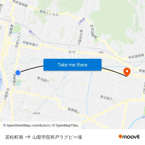 若松町南 to 山梨学院和戸ラグビー場 map