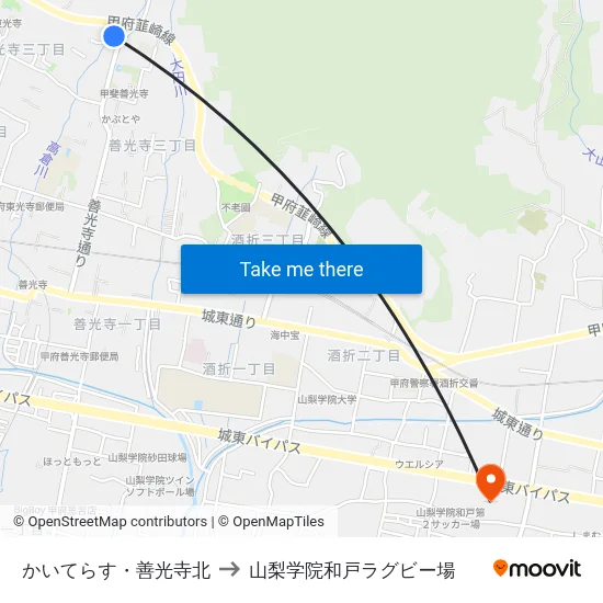 かいてらす・善光寺北 to 山梨学院和戸ラグビー場 map