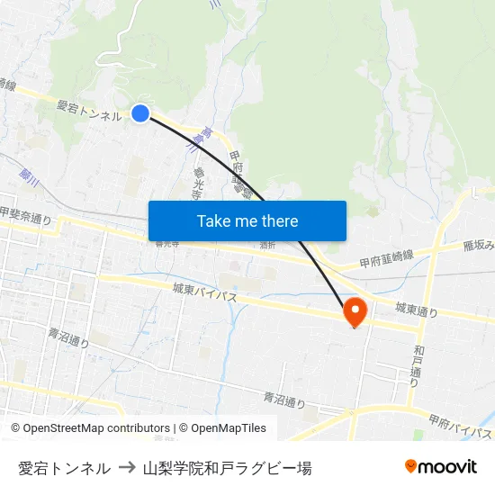 愛宕トンネル to 山梨学院和戸ラグビー場 map