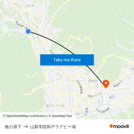 牧の原下 to 山梨学院和戸ラグビー場 map