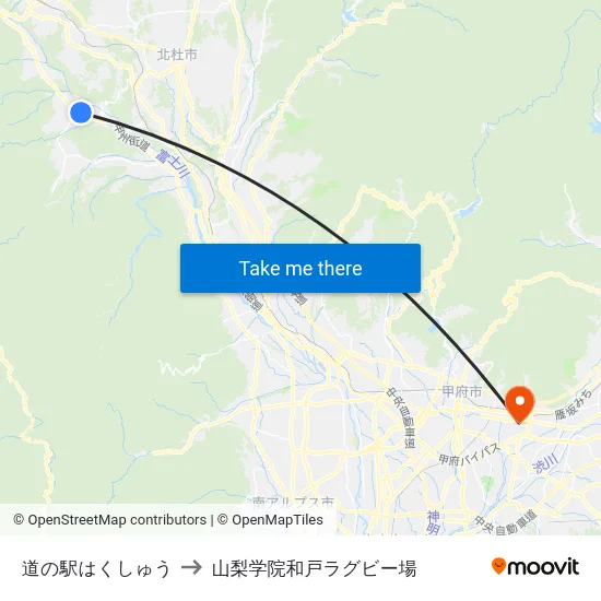 道の駅はくしゅう to 山梨学院和戸ラグビー場 map