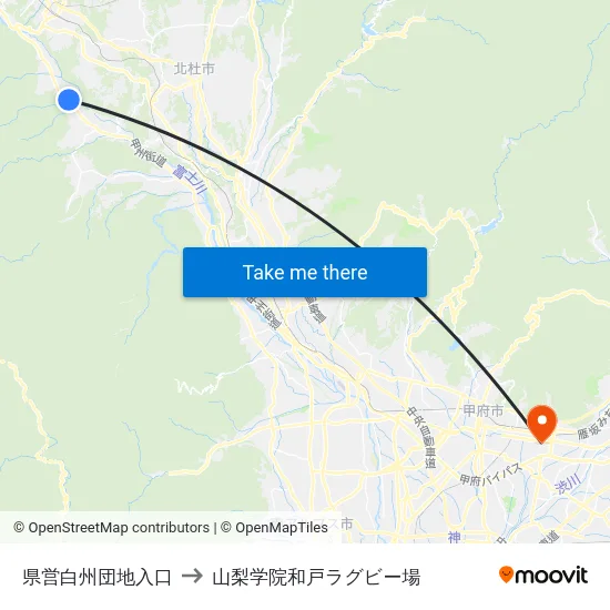県営白州団地入口 to 山梨学院和戸ラグビー場 map