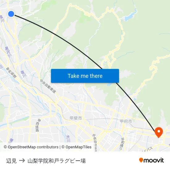 辺見 to 山梨学院和戸ラグビー場 map