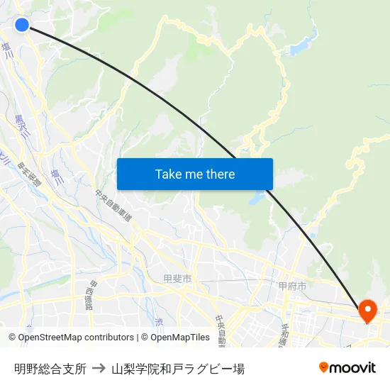 明野総合支所 to 山梨学院和戸ラグビー場 map