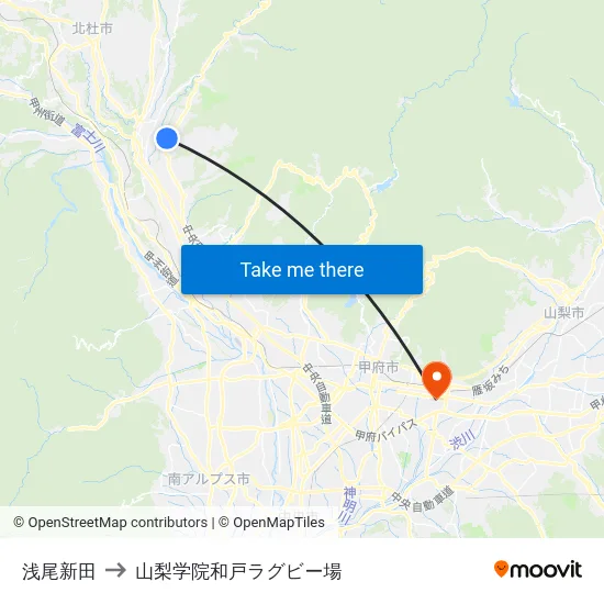 浅尾新田 to 山梨学院和戸ラグビー場 map
