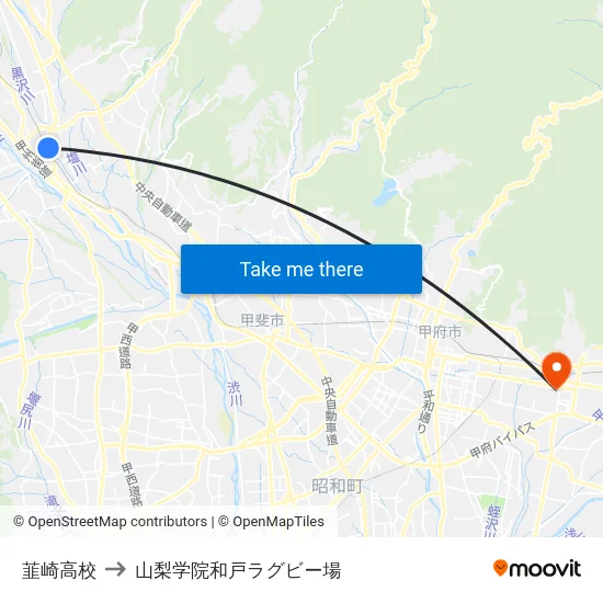 韮崎高校 to 山梨学院和戸ラグビー場 map