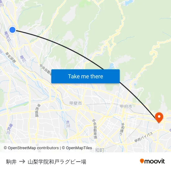 駒井 to 山梨学院和戸ラグビー場 map