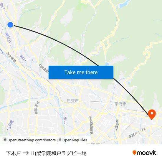 下木戸 to 山梨学院和戸ラグビー場 map