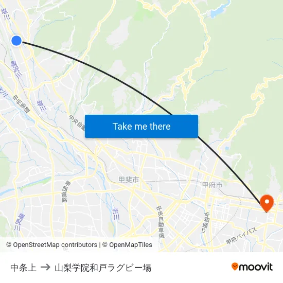 中条上 to 山梨学院和戸ラグビー場 map