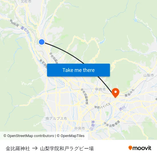 金比羅神社 to 山梨学院和戸ラグビー場 map