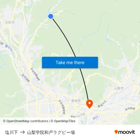 塩川下 to 山梨学院和戸ラグビー場 map