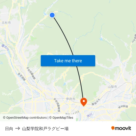 日向 to 山梨学院和戸ラグビー場 map