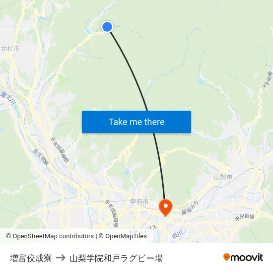 増富佼成寮 to 山梨学院和戸ラグビー場 map