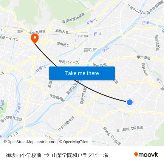 御坂西小学校前 to 山梨学院和戸ラグビー場 map