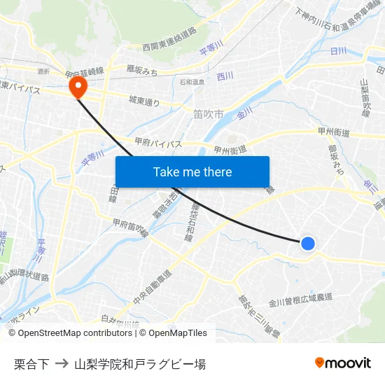 栗合下 to 山梨学院和戸ラグビー場 map