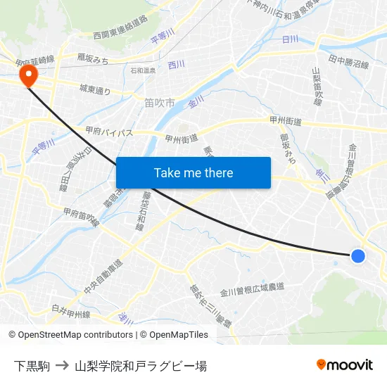 下黒駒 to 山梨学院和戸ラグビー場 map