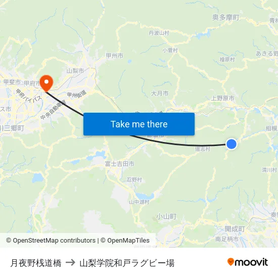 月夜野桟道橋 to 山梨学院和戸ラグビー場 map