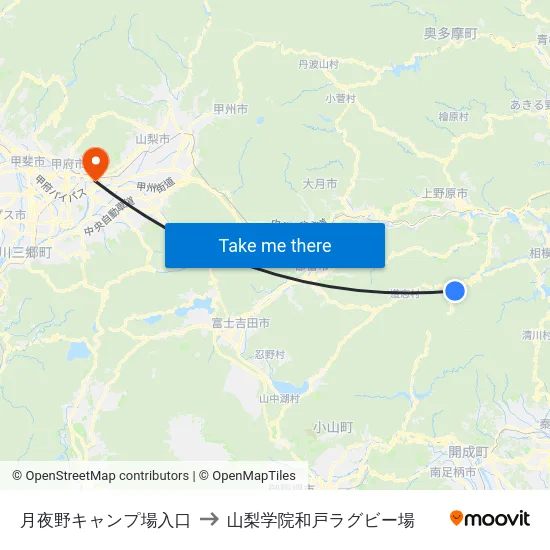 月夜野キャンプ場入口 to 山梨学院和戸ラグビー場 map