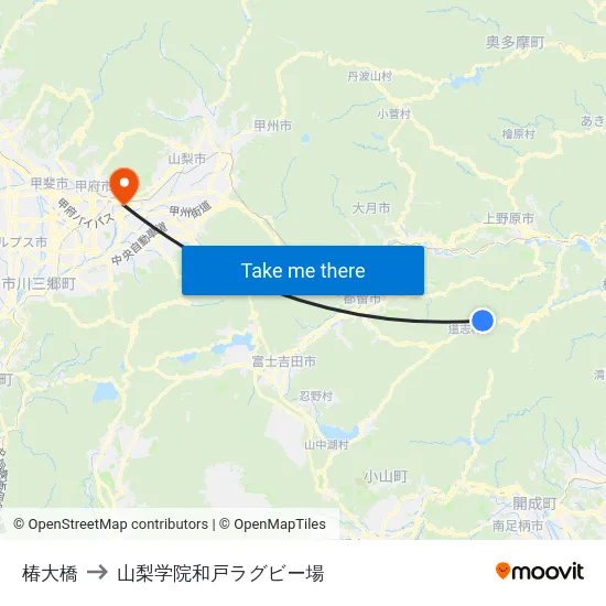 椿大橋 to 山梨学院和戸ラグビー場 map