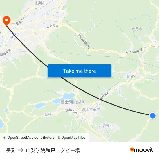 長又 to 山梨学院和戸ラグビー場 map