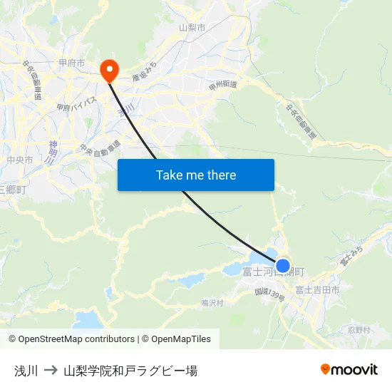 浅川 to 山梨学院和戸ラグビー場 map