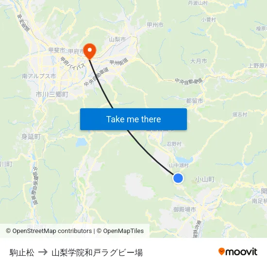駒止松 to 山梨学院和戸ラグビー場 map