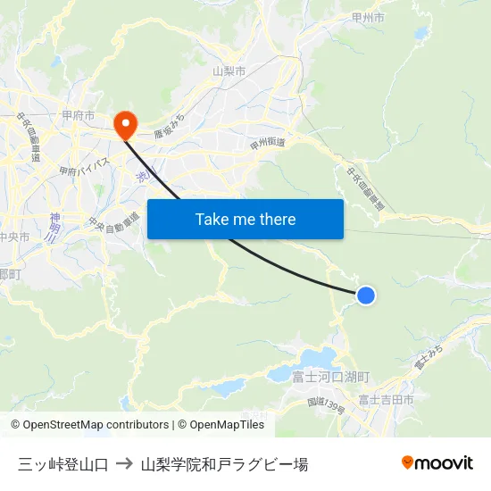 三ッ峠登山口 to 山梨学院和戸ラグビー場 map