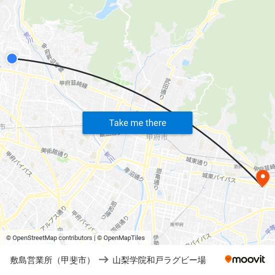 敷島営業所（甲斐市） to 山梨学院和戸ラグビー場 map