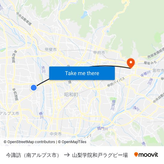 今諏訪（南アルプス市） to 山梨学院和戸ラグビー場 map