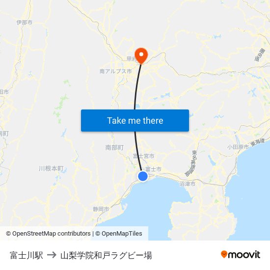 富士川駅 to 山梨学院和戸ラグビー場 map