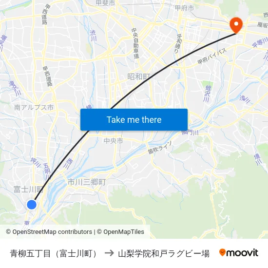 青柳五丁目（富士川町） to 山梨学院和戸ラグビー場 map