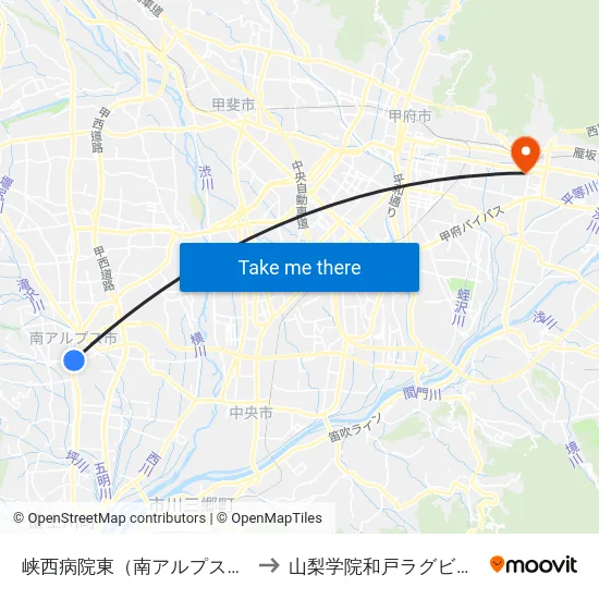 峡西病院東（南アルプス市） to 山梨学院和戸ラグビー場 map