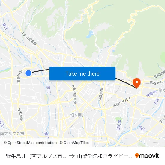 野牛島北（南アルプス市） to 山梨学院和戸ラグビー場 map