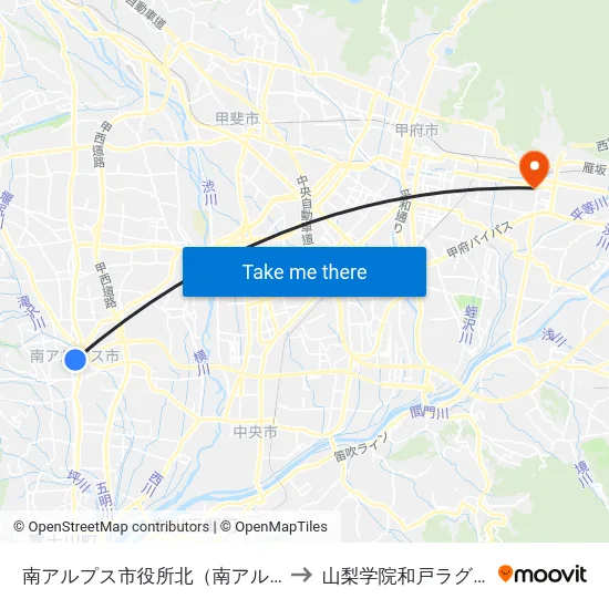南アルプス市役所北（南アルプス市） to 山梨学院和戸ラグビー場 map