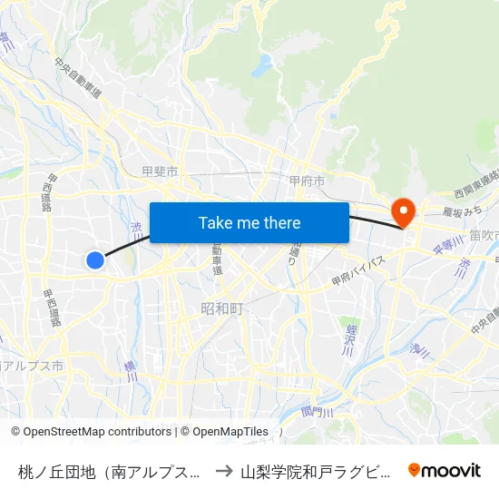 桃ノ丘団地（南アルプス市） to 山梨学院和戸ラグビー場 map