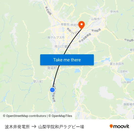 波木井発電所 to 山梨学院和戸ラグビー場 map