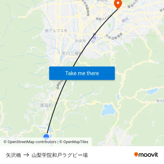 矢沢橋 to 山梨学院和戸ラグビー場 map