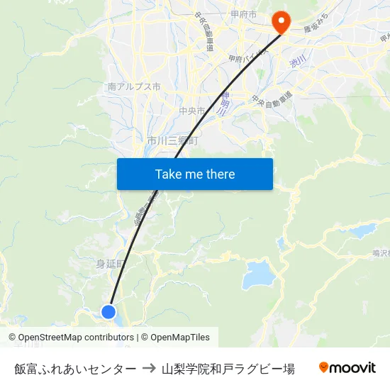 飯富ふれあいセンター to 山梨学院和戸ラグビー場 map