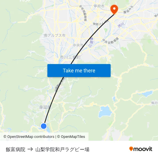 飯富病院 to 山梨学院和戸ラグビー場 map
