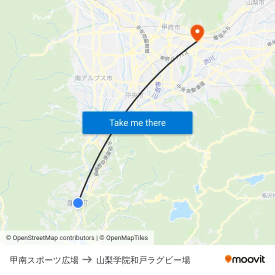 甲南スポーツ広場 to 山梨学院和戸ラグビー場 map