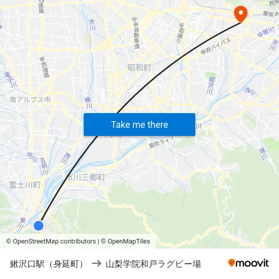 鰍沢口駅（身延町） to 山梨学院和戸ラグビー場 map