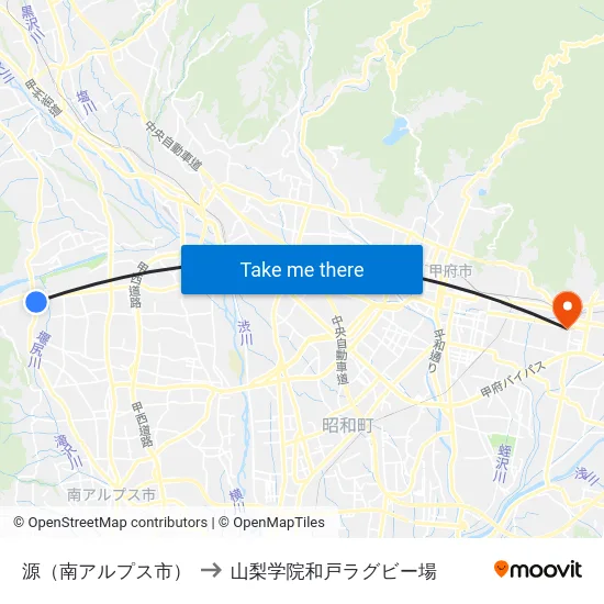 源（南アルプス市） to 山梨学院和戸ラグビー場 map